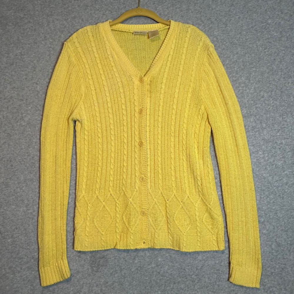 Bobbie Brooks Cardigan Sweater Womens Small Yellow Cable Knit V-Neck GrandmaCore